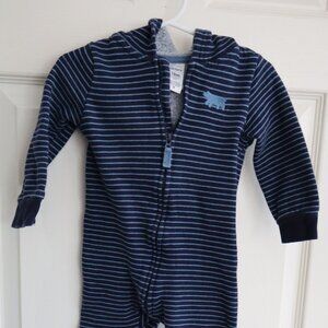 Carters Dark Blue with Light Blue stripes hooded thick sleeper one piece 18m